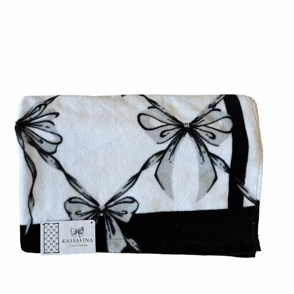 Kassafina BOWS Plush Bath Towel 100% Cotton Chic Black White Gray Decor NEW
